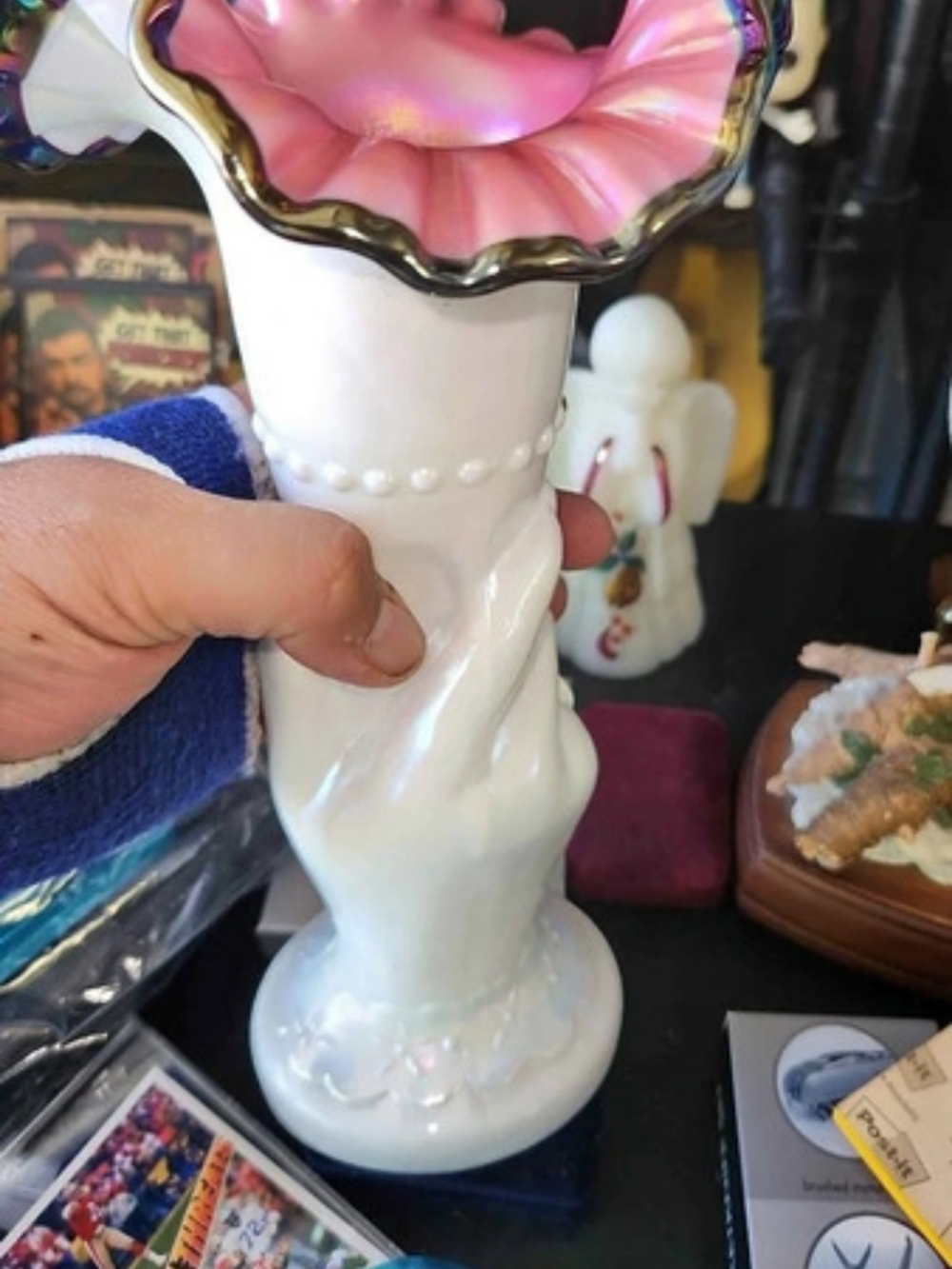 Fenton Pink & White Flower Vase